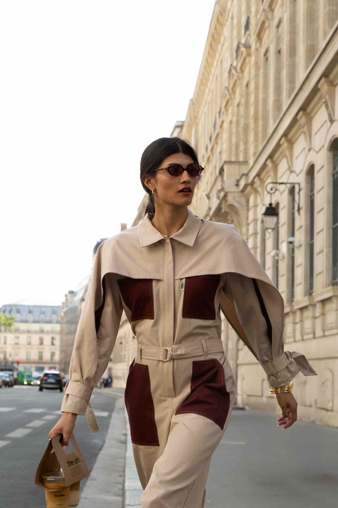 BOBO PARIS Jacqueline combinaison cape beige coton Taille S