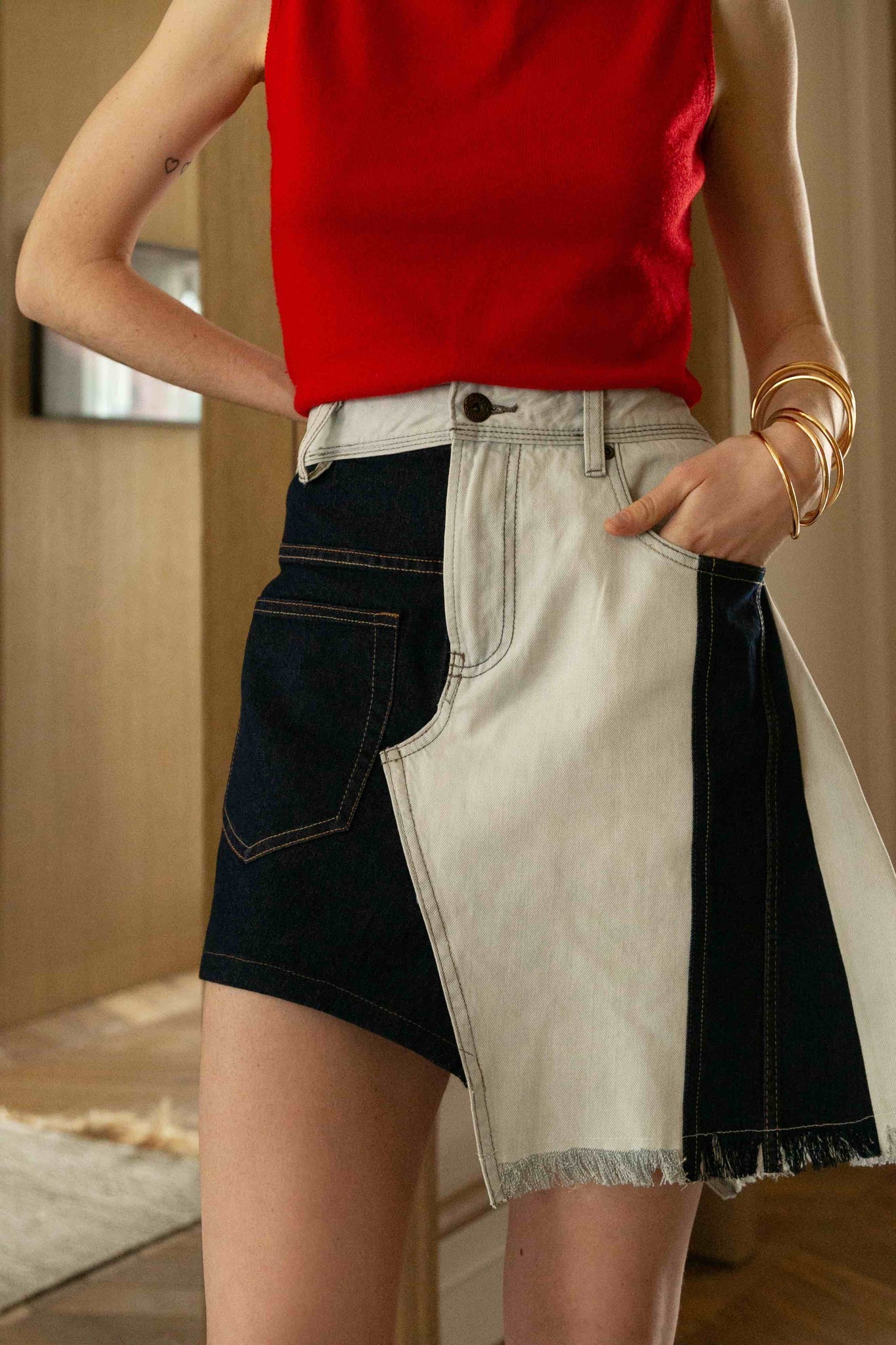 BOBO PARIS Lila jupe denim asymétrique bicolore M