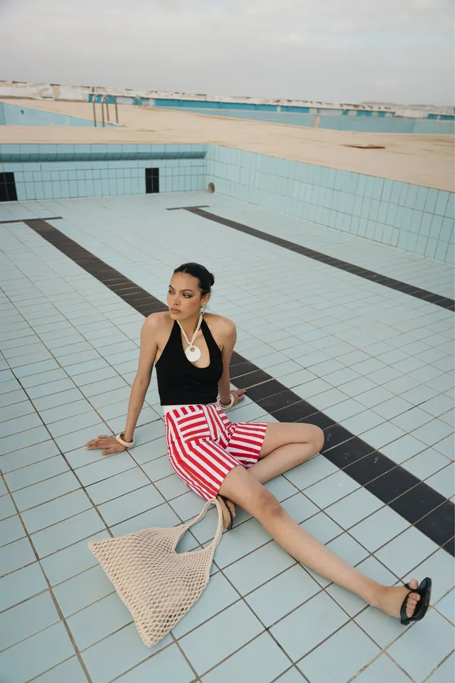 Bobo Paris Les Bas bermuda Suzanne rayures rouge taille M