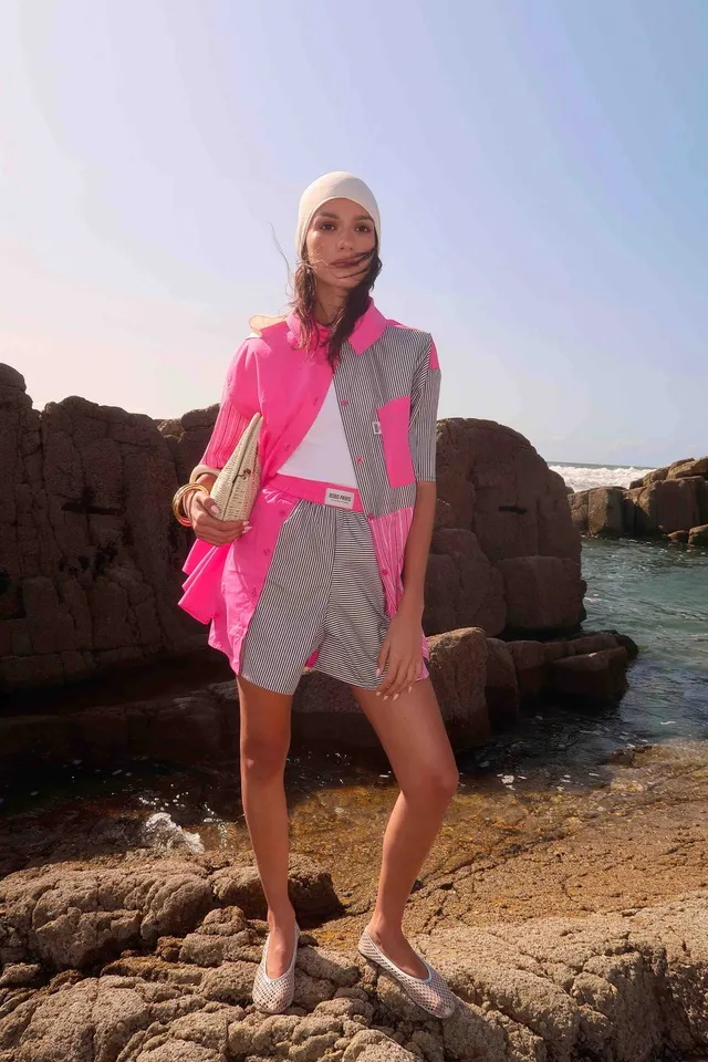 BOBO PARIS Naya chemise patchwork rose oversize