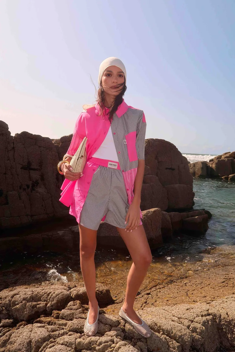 BOBO PARIS Naya chemise patchwork rose oversize