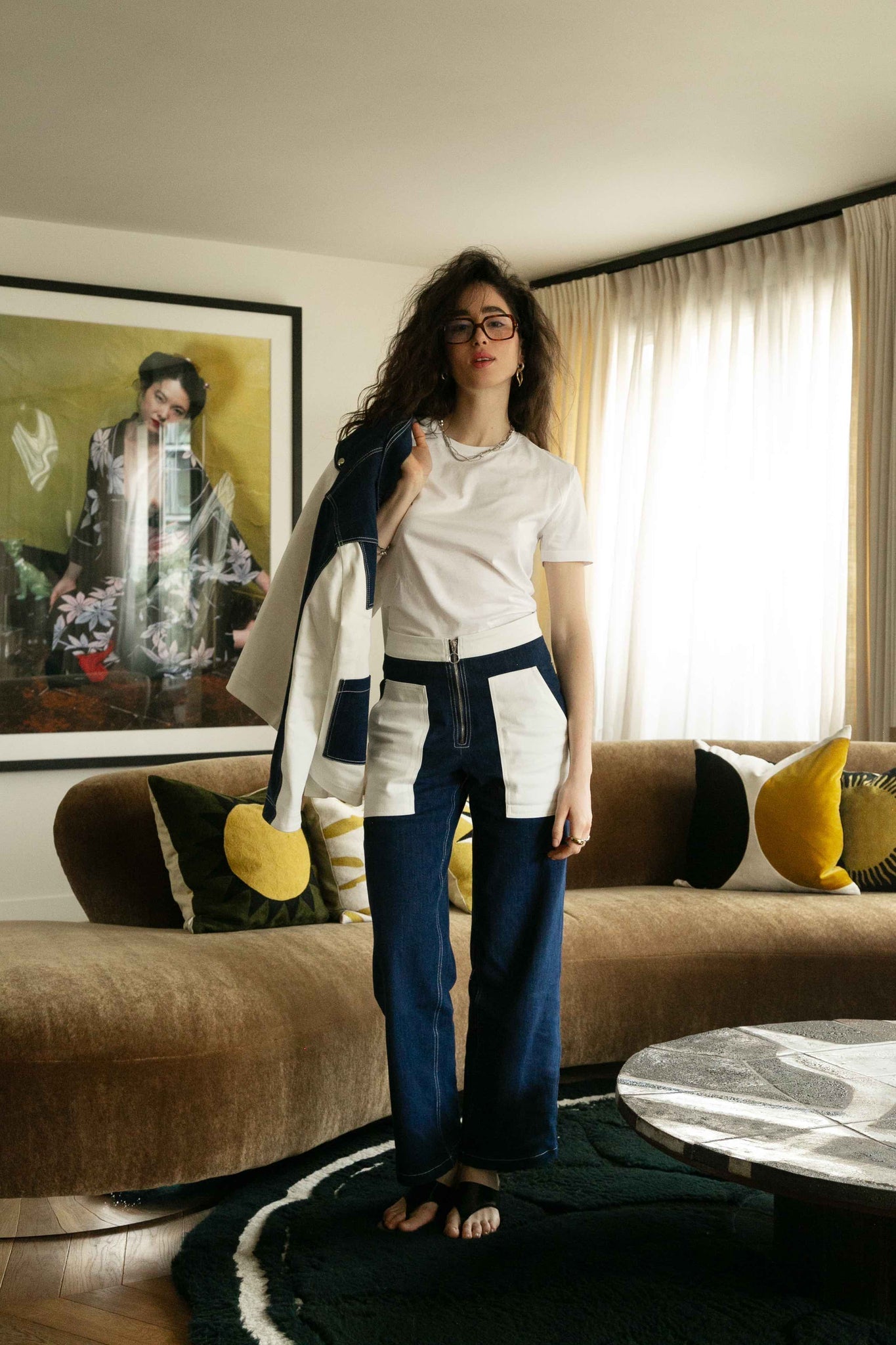 BOBO PARIS Bourgogne pantalon jean bicolore femme