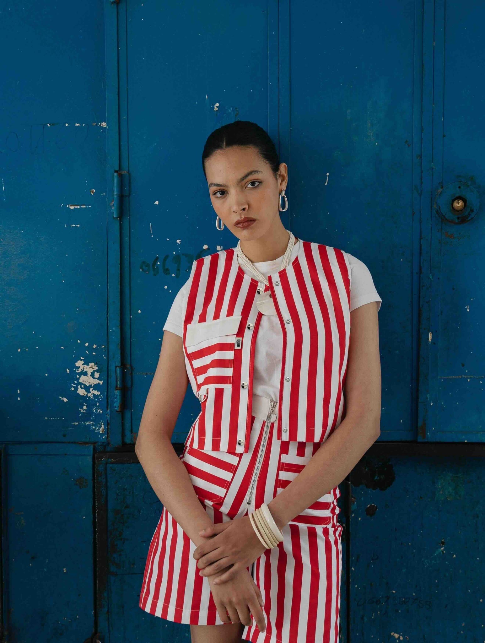 Bobo Paris Les Bas bermuda Suzanne rayures rouge taille M