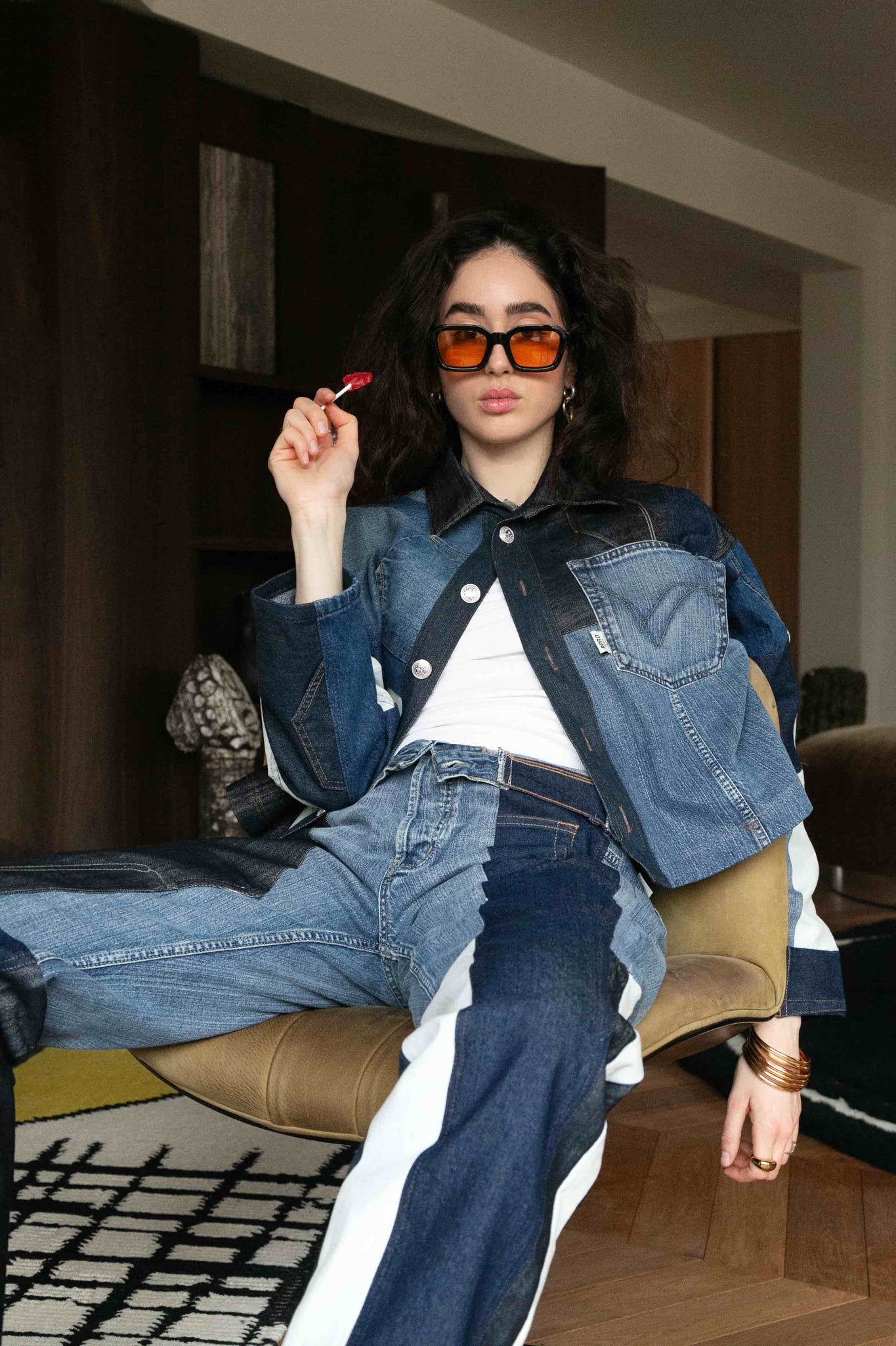 BOBO PARIS Zorha veste patchwork jean upcyclé crop