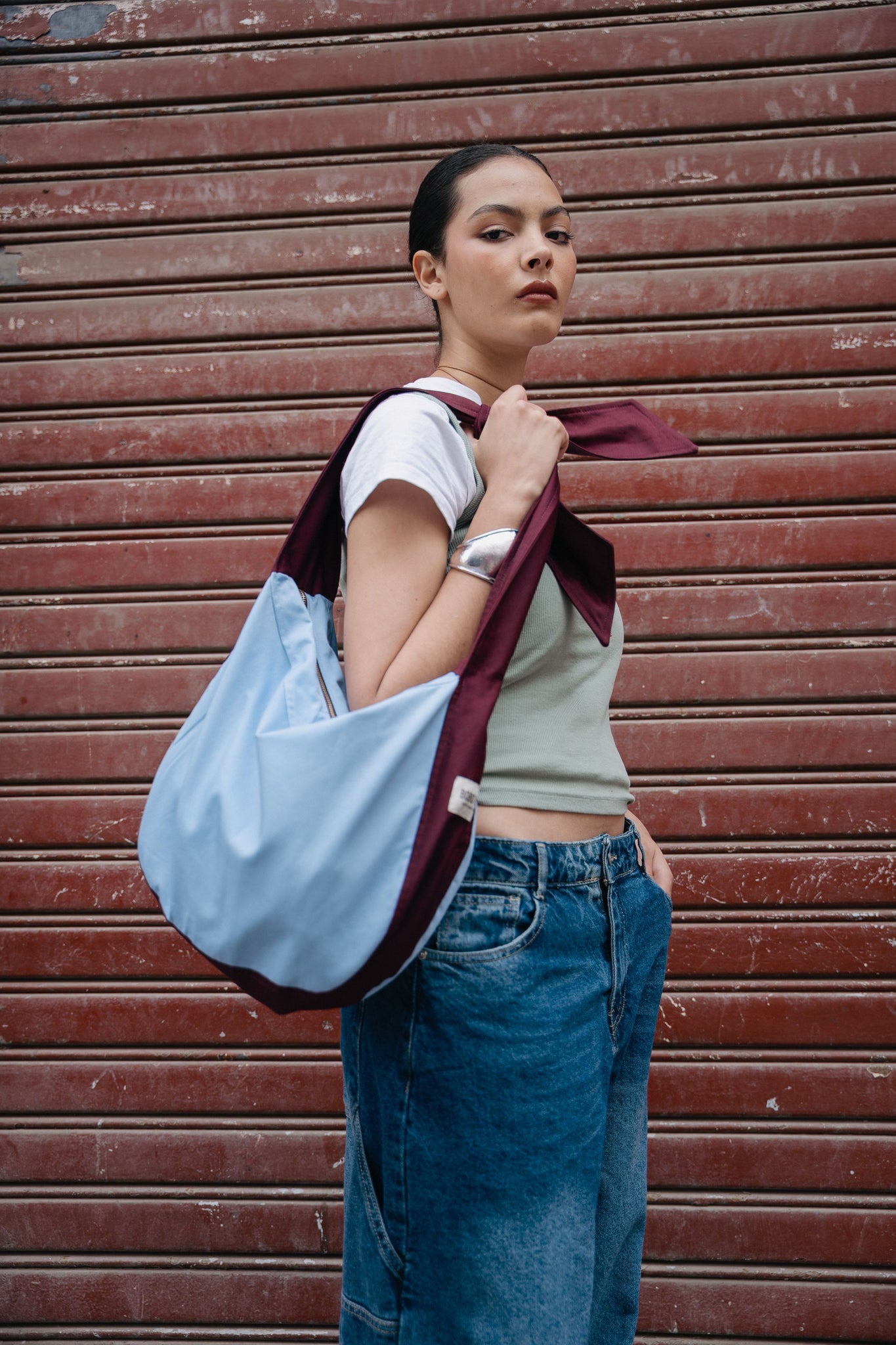 BOBO PARIS Sasha sac à nouer bicolore bleu bordeaux