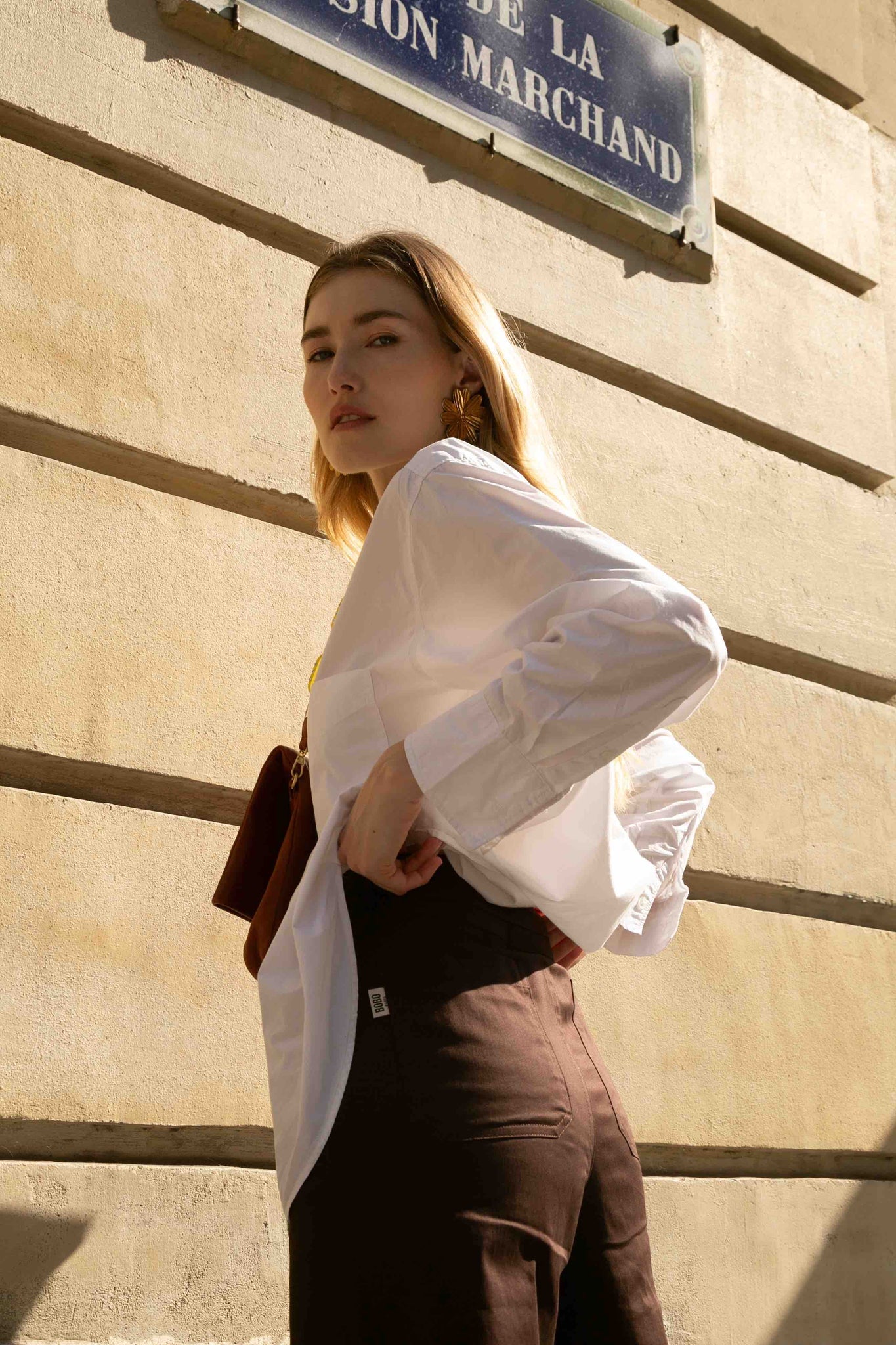 BOBO PARIS Ivy pantalon taille haute marron 7/8