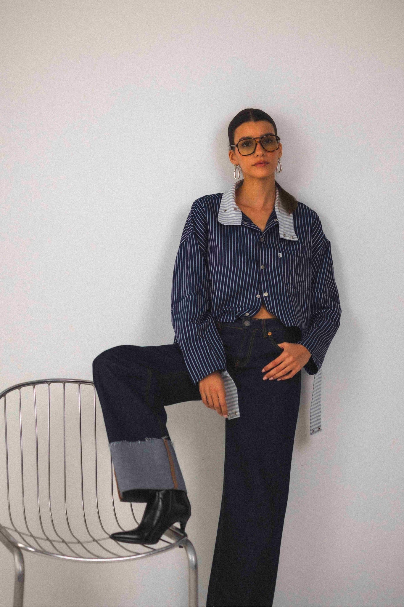 BOBO PARIS Aya chemise col montant bleu coton