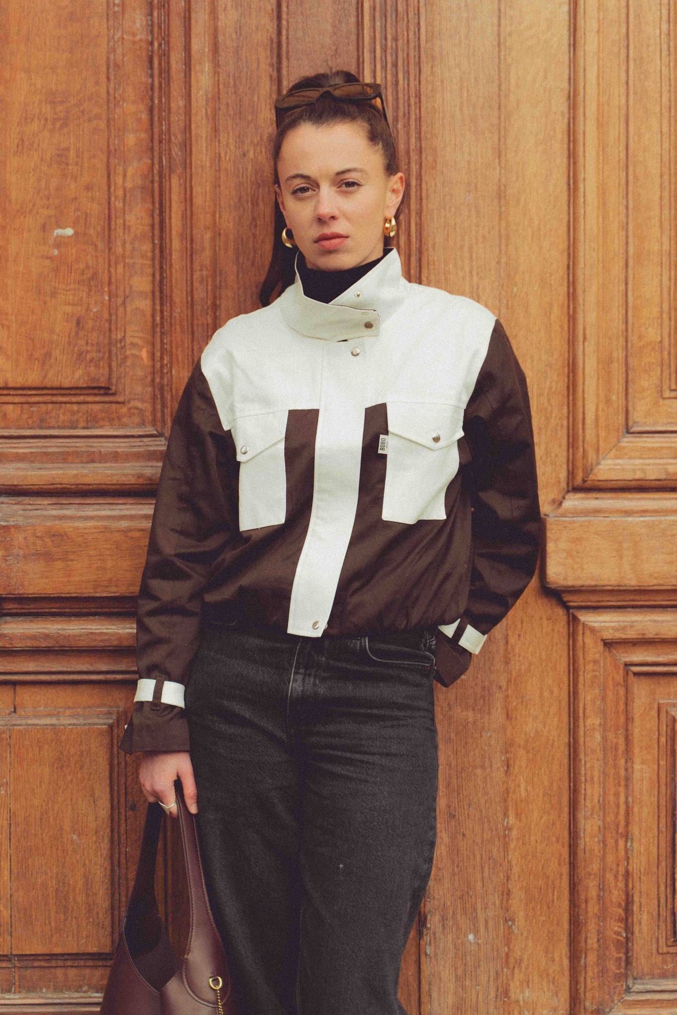 BOBO PARIS Camille veste col montant marron coton