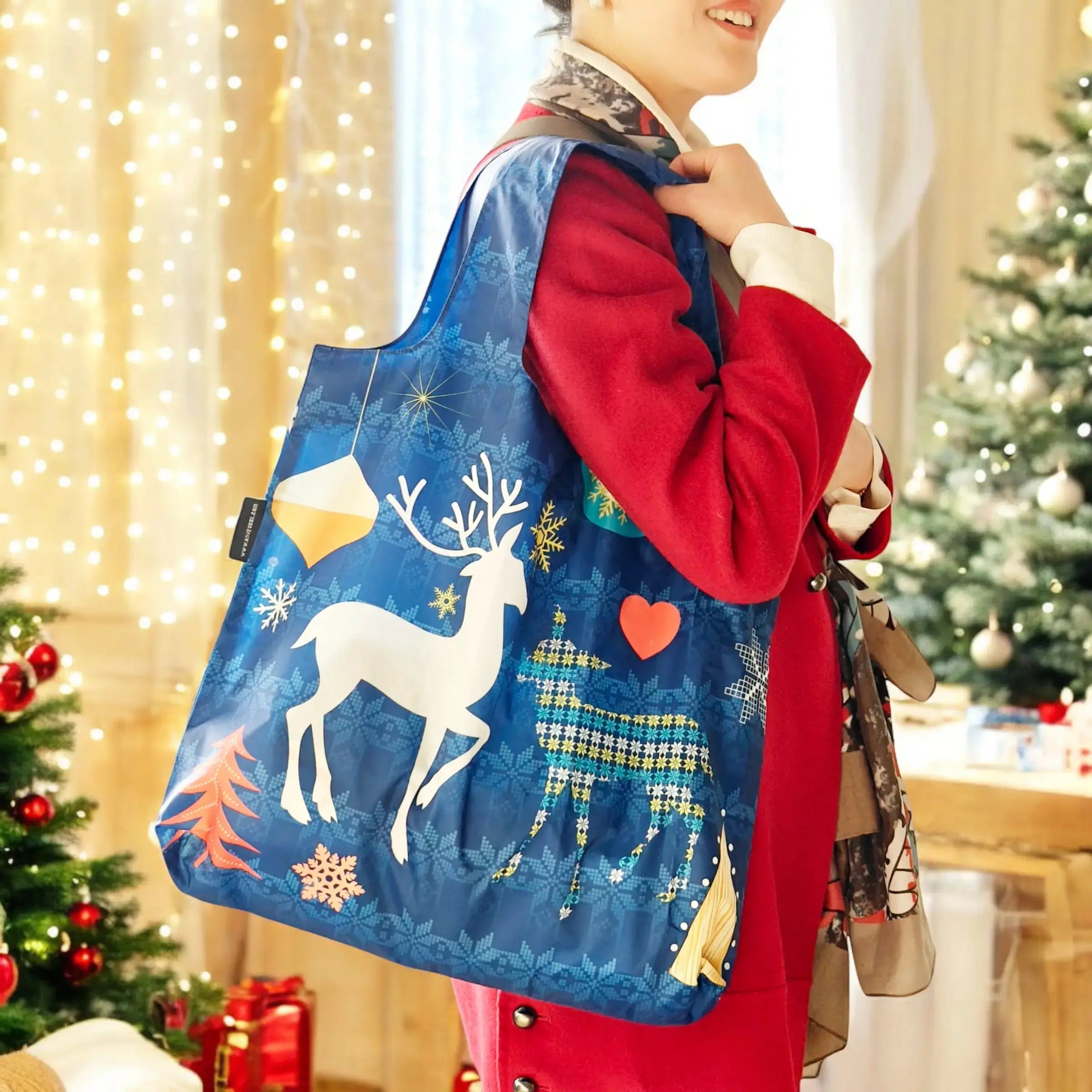 Envirosax Cerfs de Noël sac courses cadeau polyester