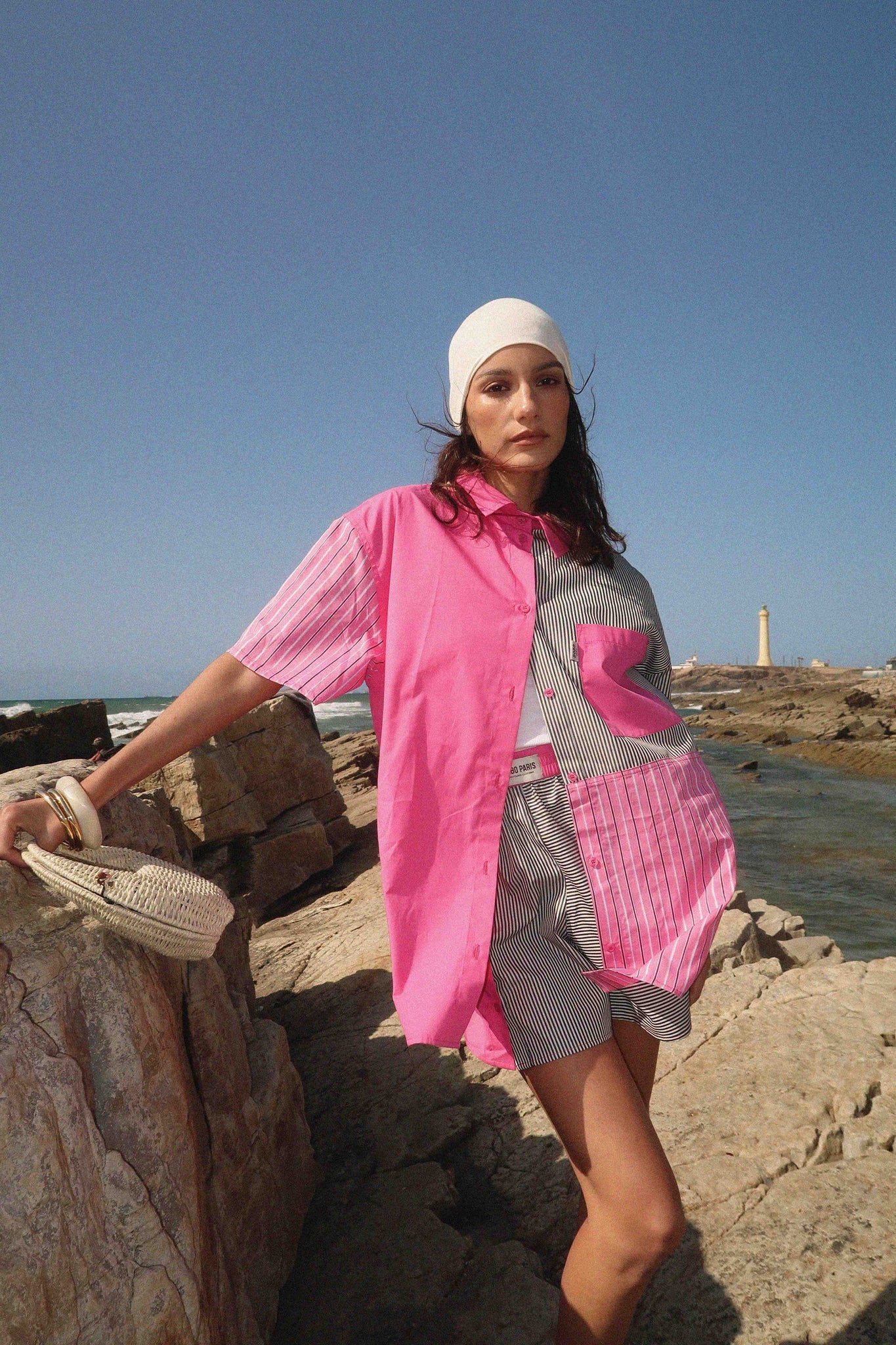 BOBO PARIS Naya chemise patchwork rose oversize