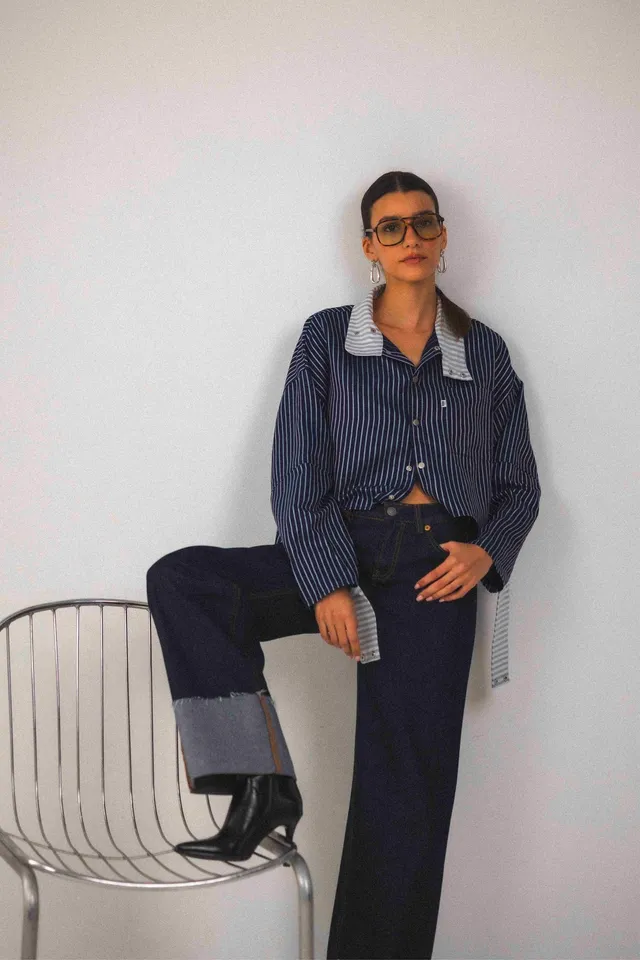 BOBO PARIS Aya chemise col montant bleu coton