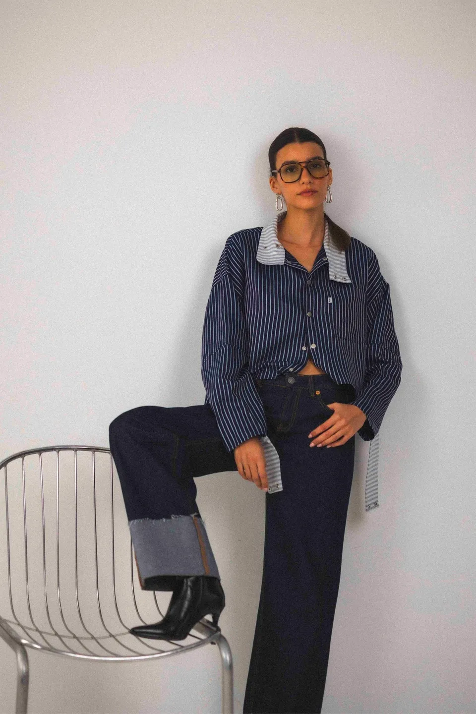 BOBO PARIS Aya chemise col montant bleu coton