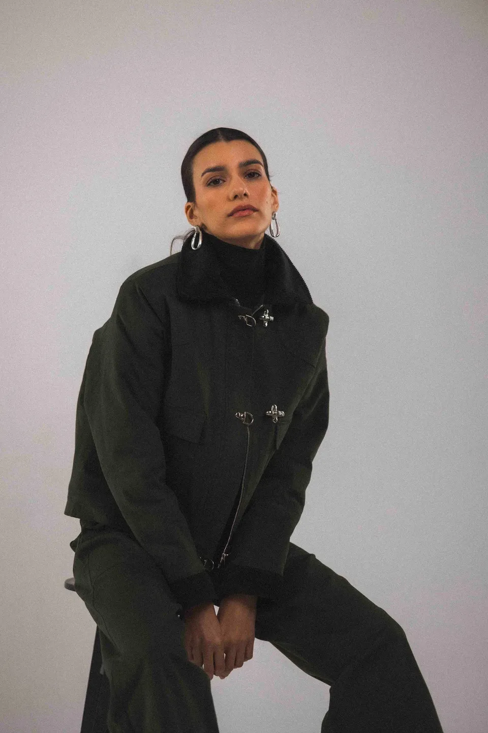 BOBO PARIS Adam blouson court vert moleskine unisexe
