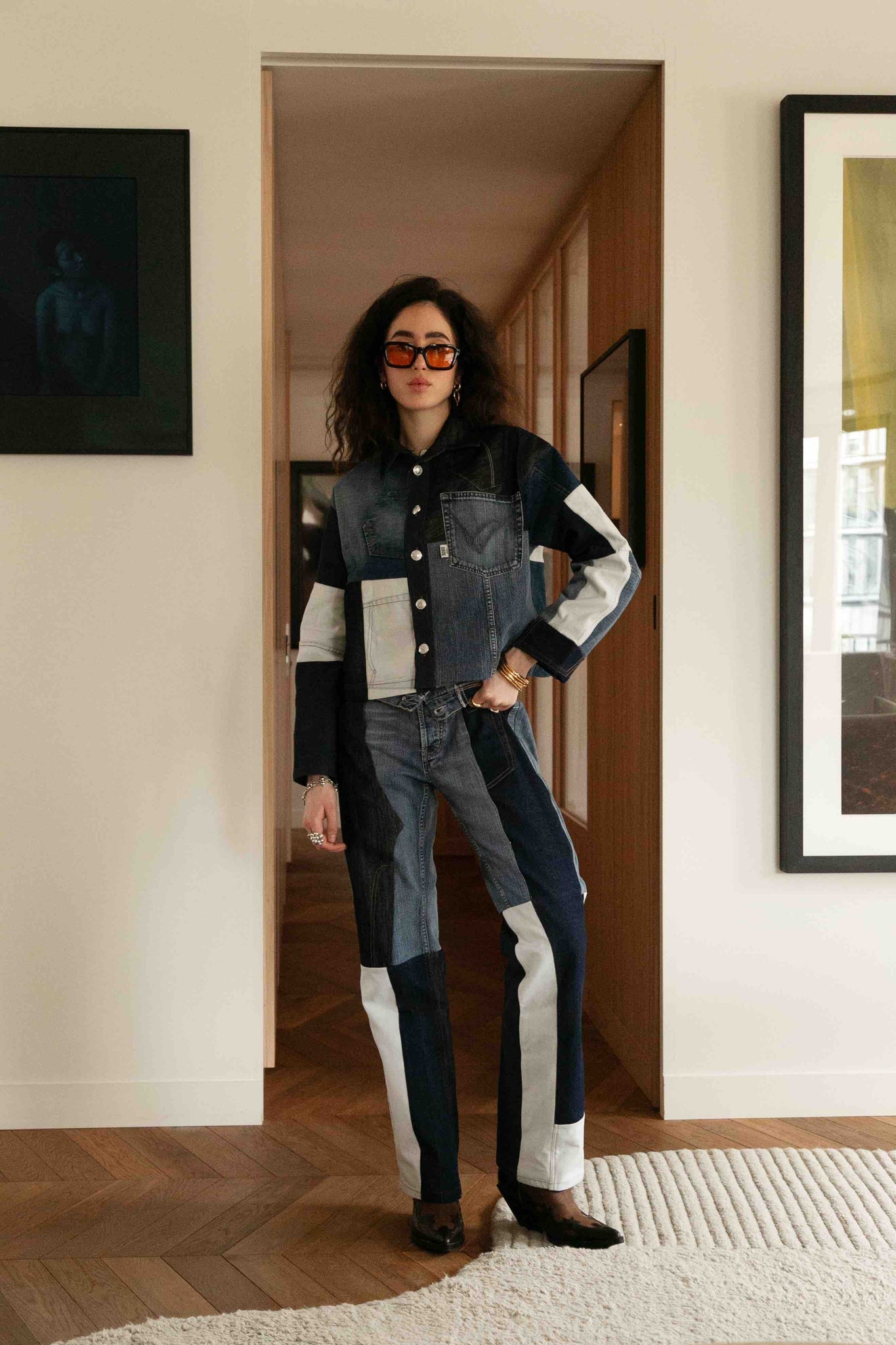 BOBO PARIS Sacha pantalon patchwork jean droit M