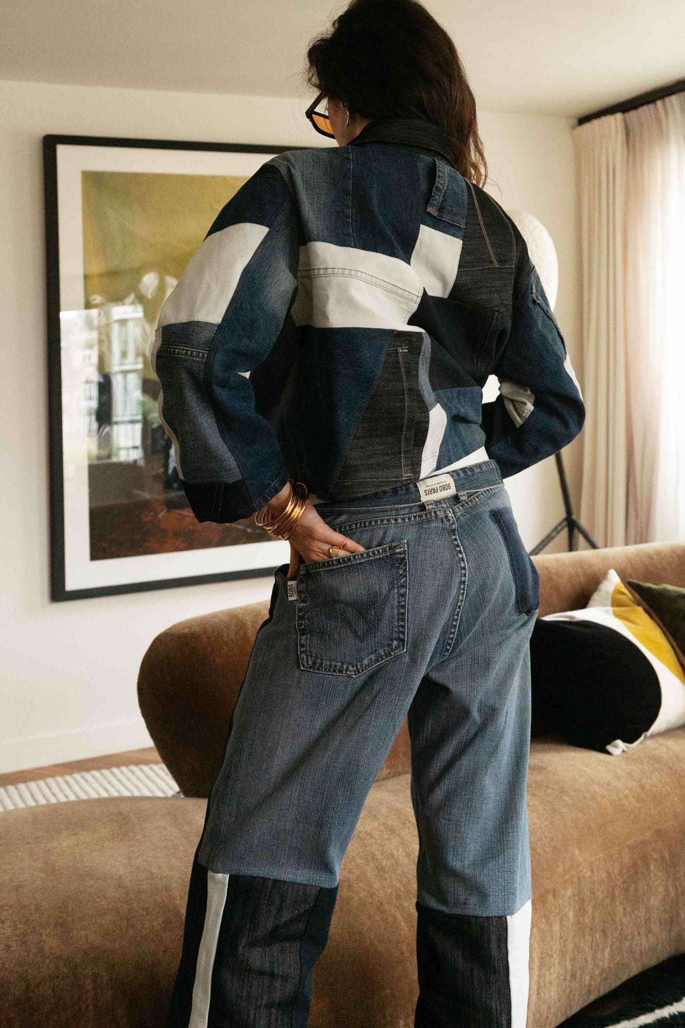 BOBO PARIS Zorha veste patchwork jean upcyclé crop