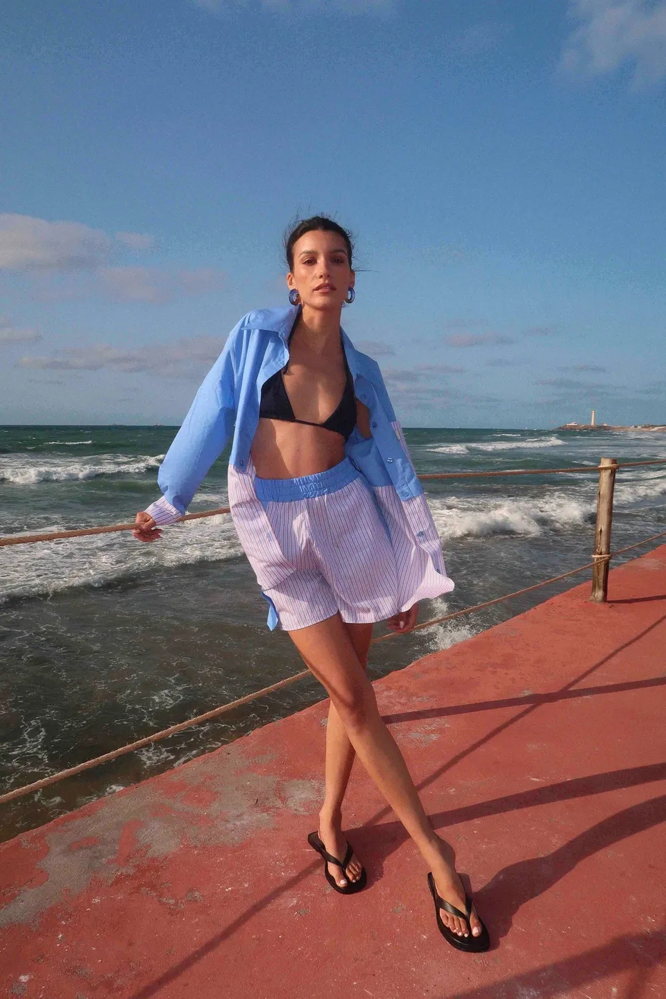 BOBO PARIS Andrea short bleu ciel coton taille haute
