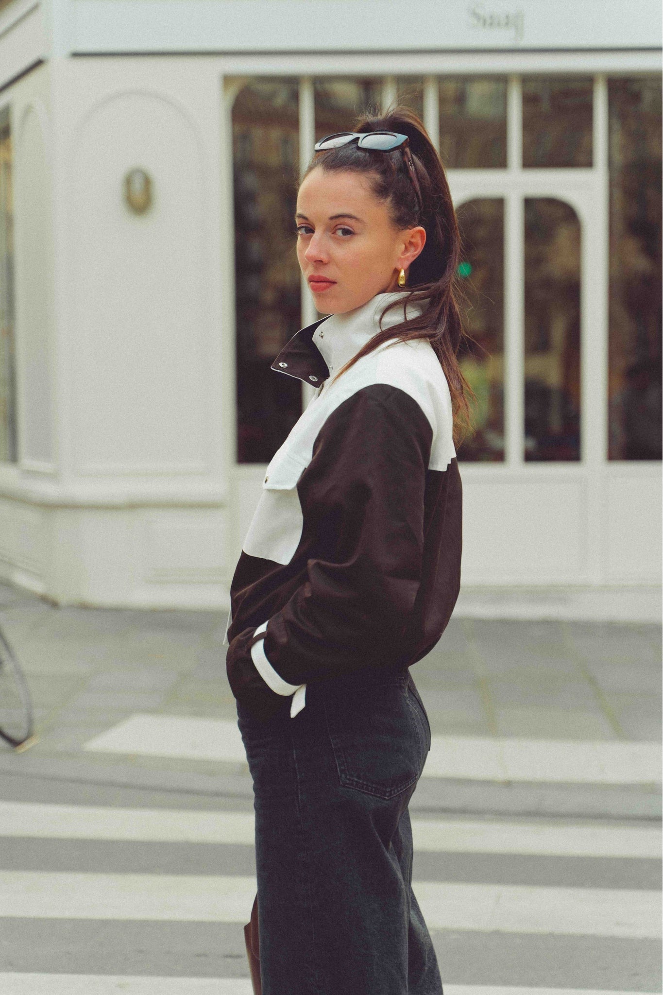 BOBO PARIS Camille veste col montant marron coton