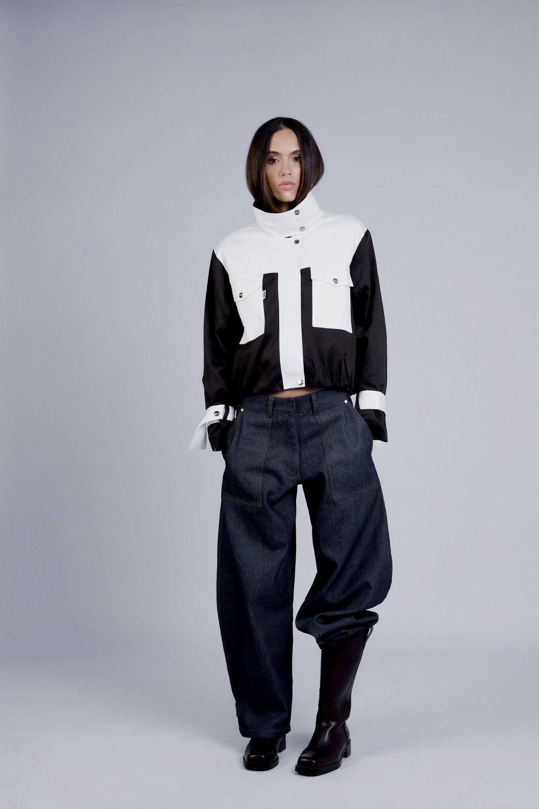 BOBO PARIS Camille veste col montant marron coton