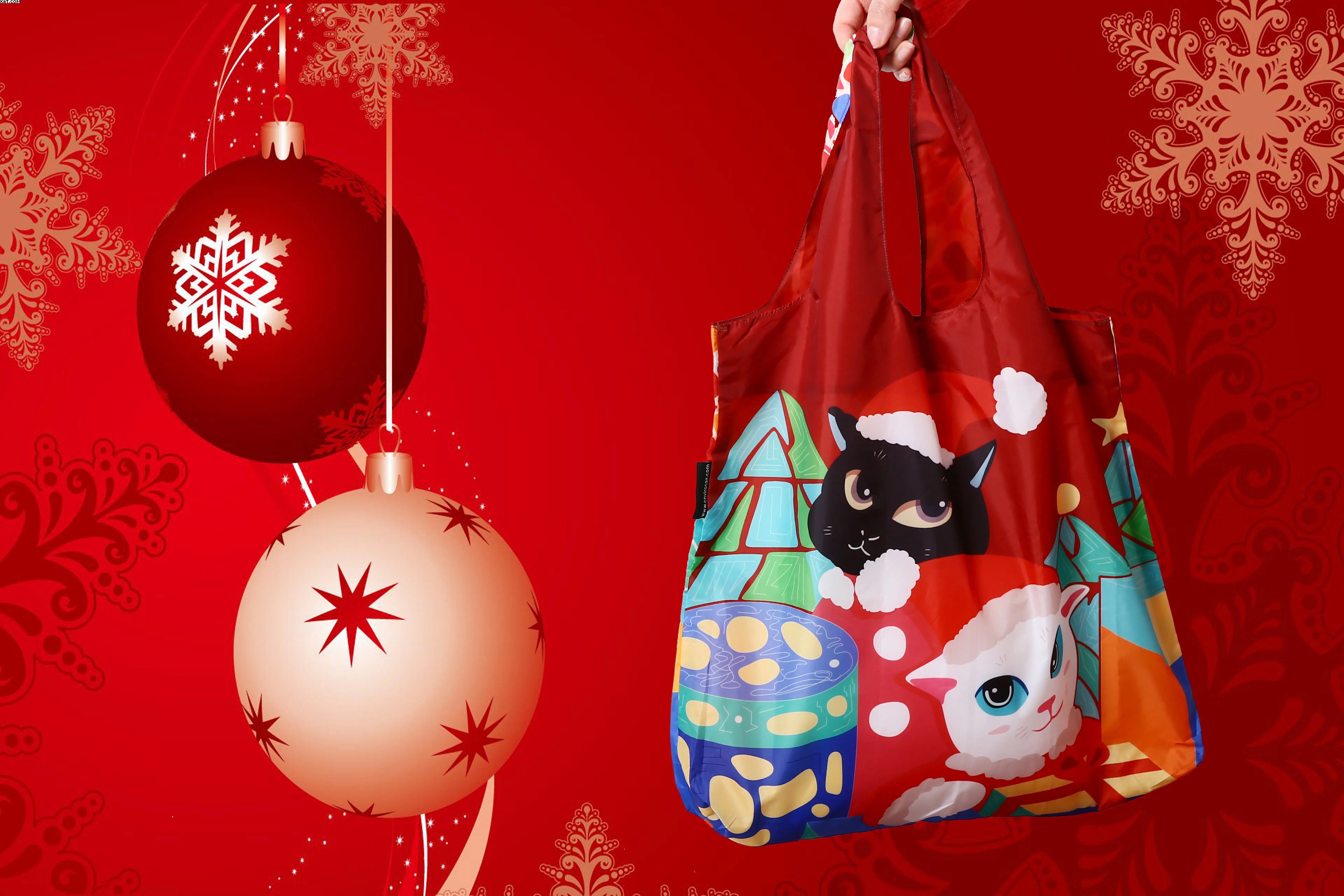 Envirosax Chat de Noël sac réutilisable rouge polyester