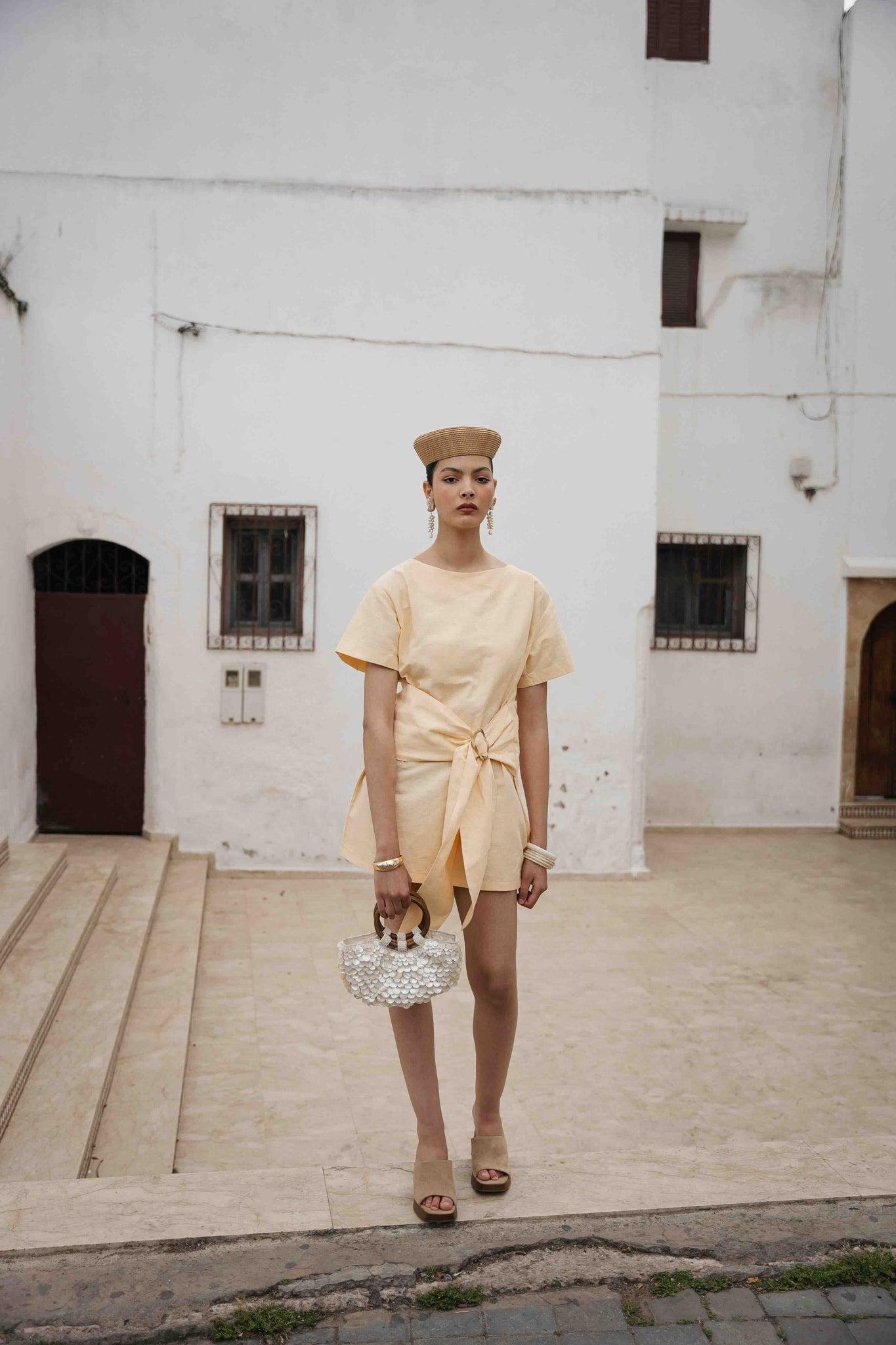 BOBO PARIS Jeanne robe jaune à nouer ramie
