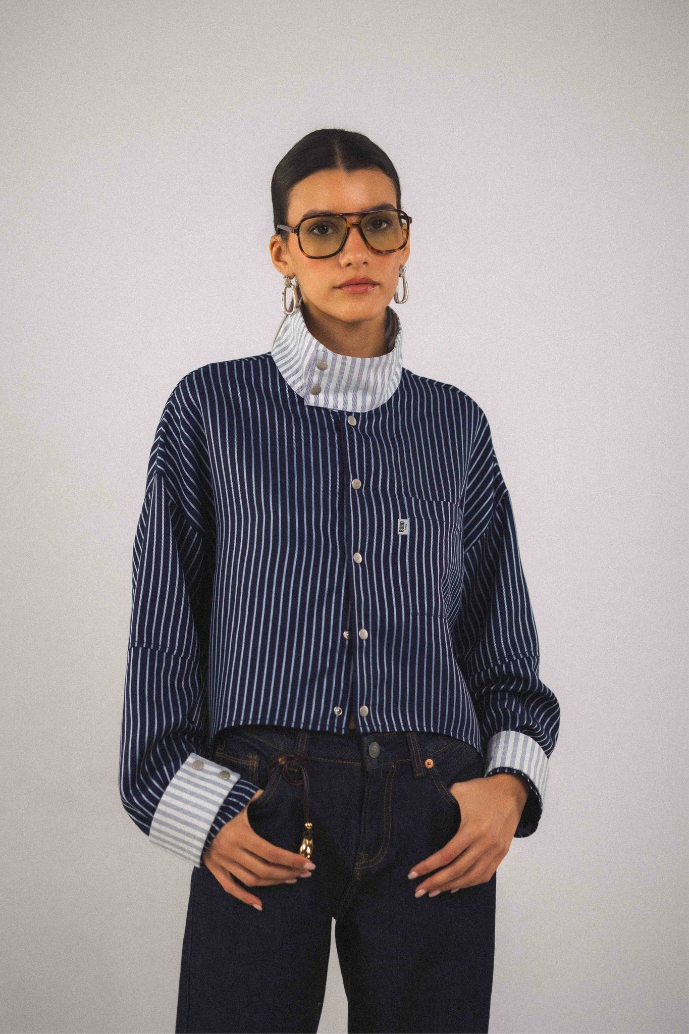 BOBO PARIS Aya chemise col montant bleu coton