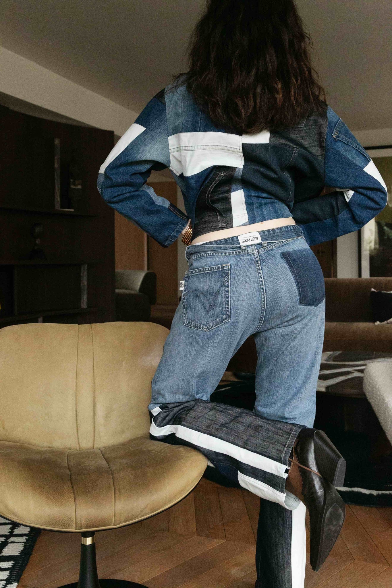 BOBO PARIS Sacha pantalon patchwork jean droit M