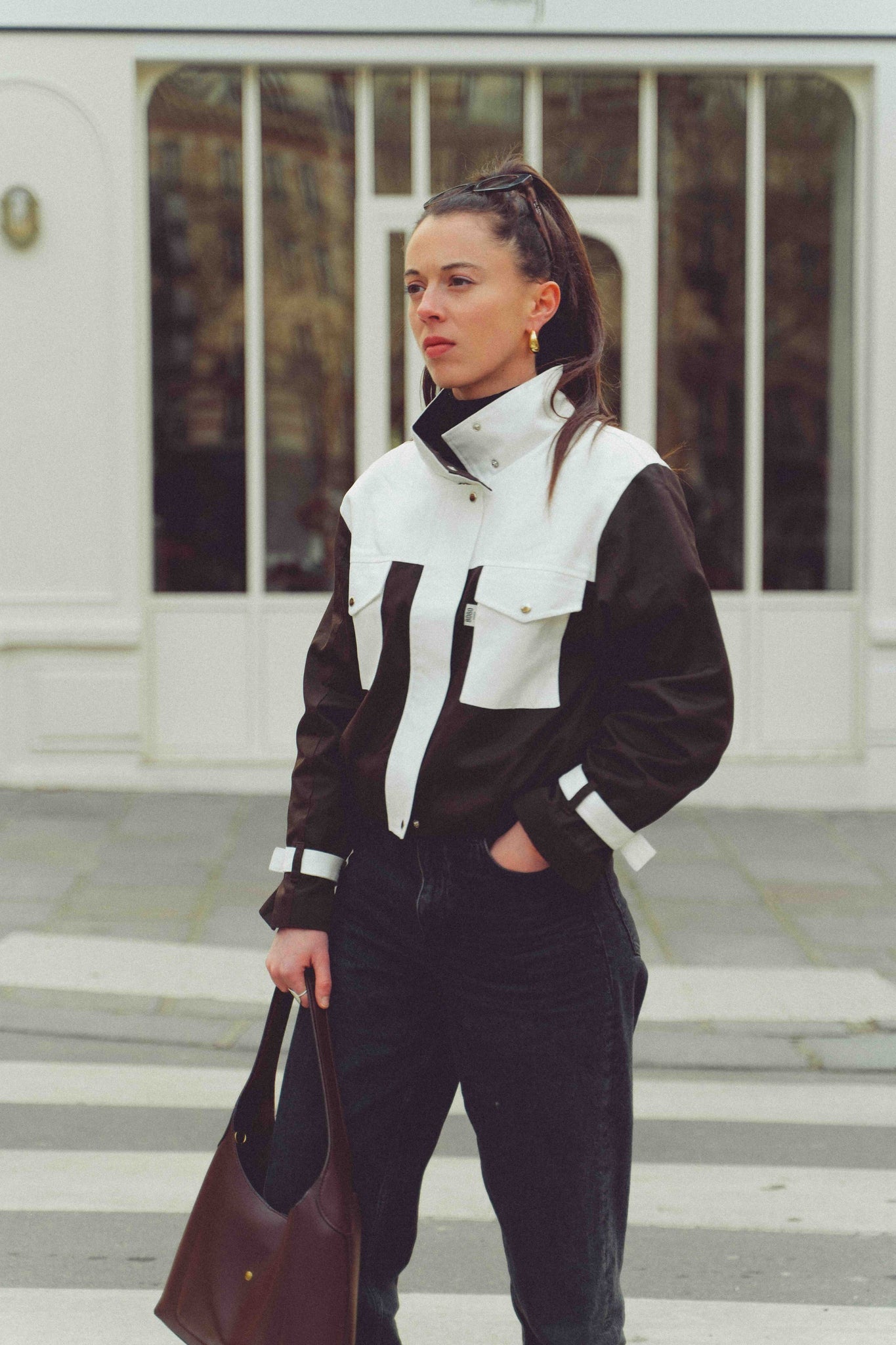 BOBO PARIS Camille veste col montant marron coton