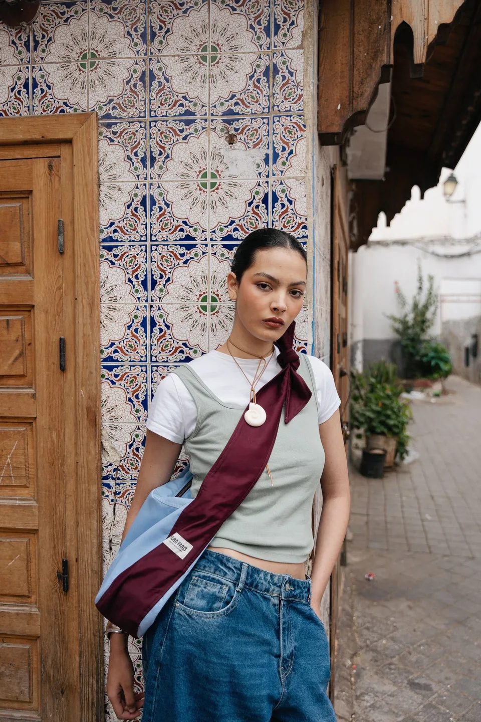 BOBO PARIS Sasha sac à nouer bicolore bleu bordeaux