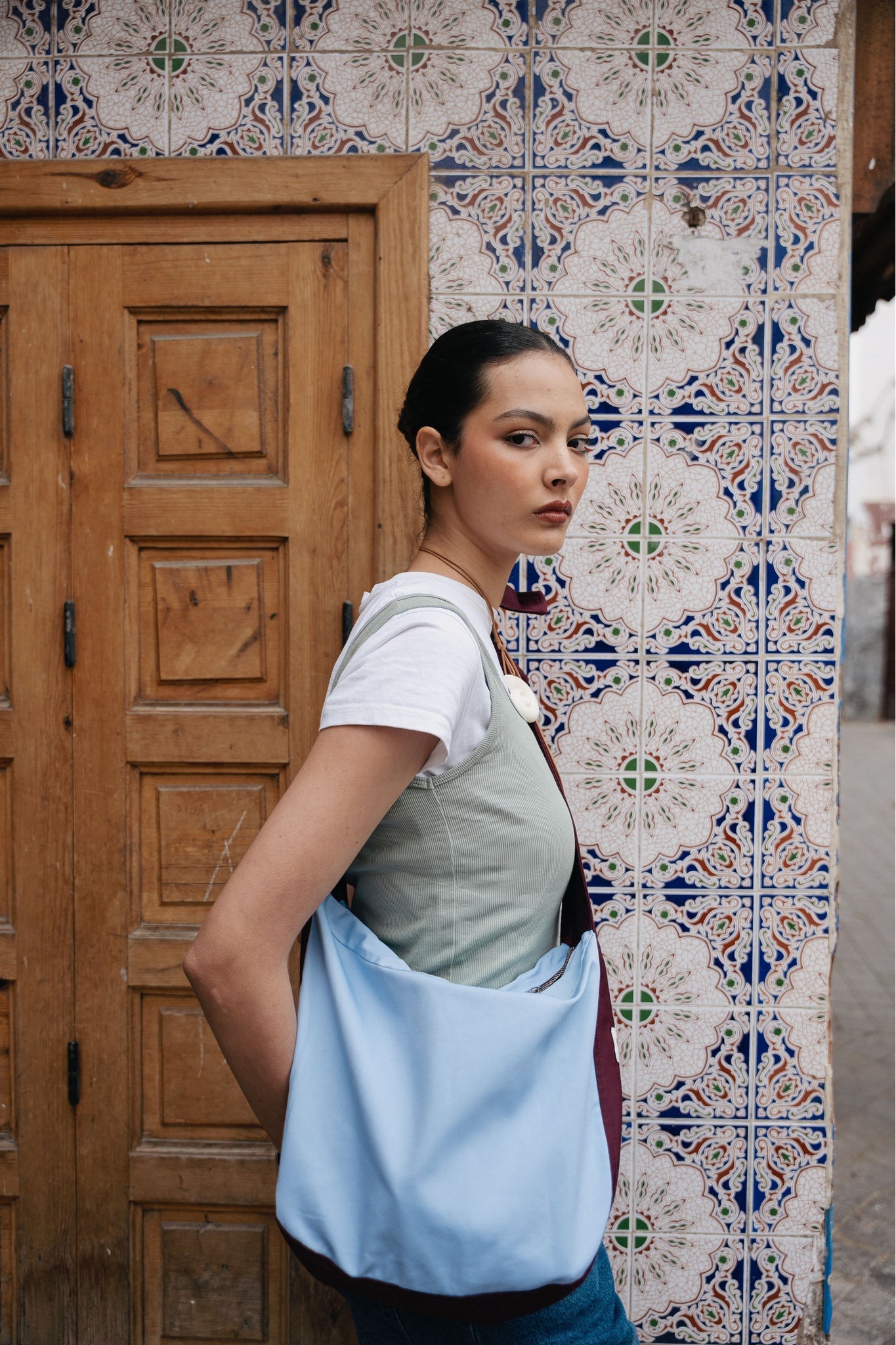 BOBO PARIS Sasha sac à nouer bicolore bleu bordeaux