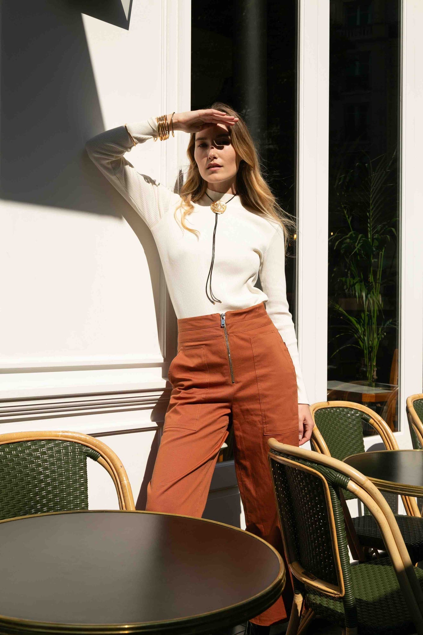 BOBO PARIS Ivy pantalon terracotta taille haute