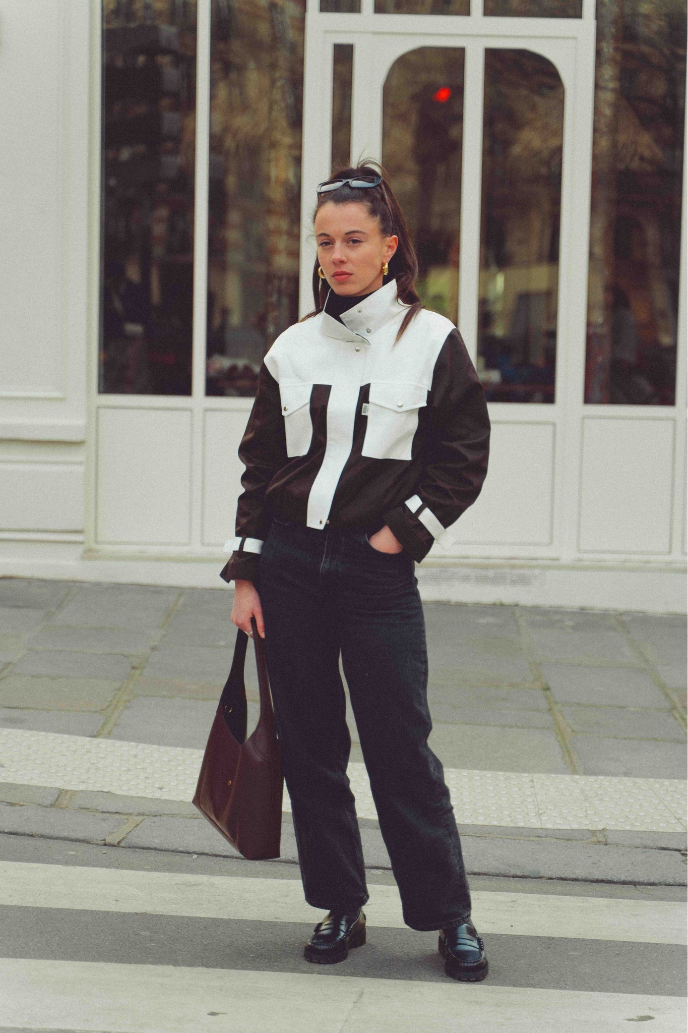 BOBO PARIS Camille veste col montant marron coton