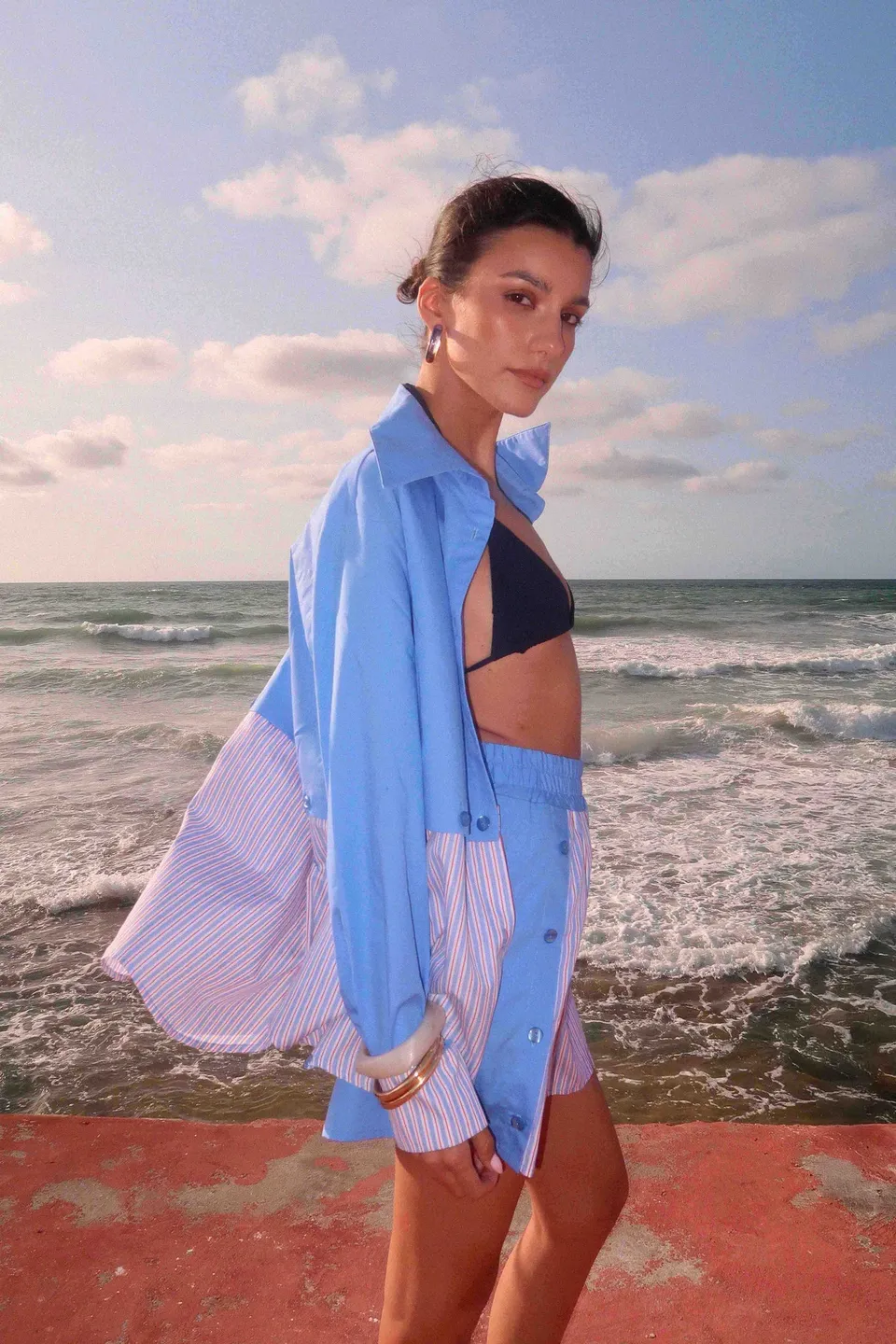 BOBO PARIS Andréa chemise 2 en 1 bleue coton