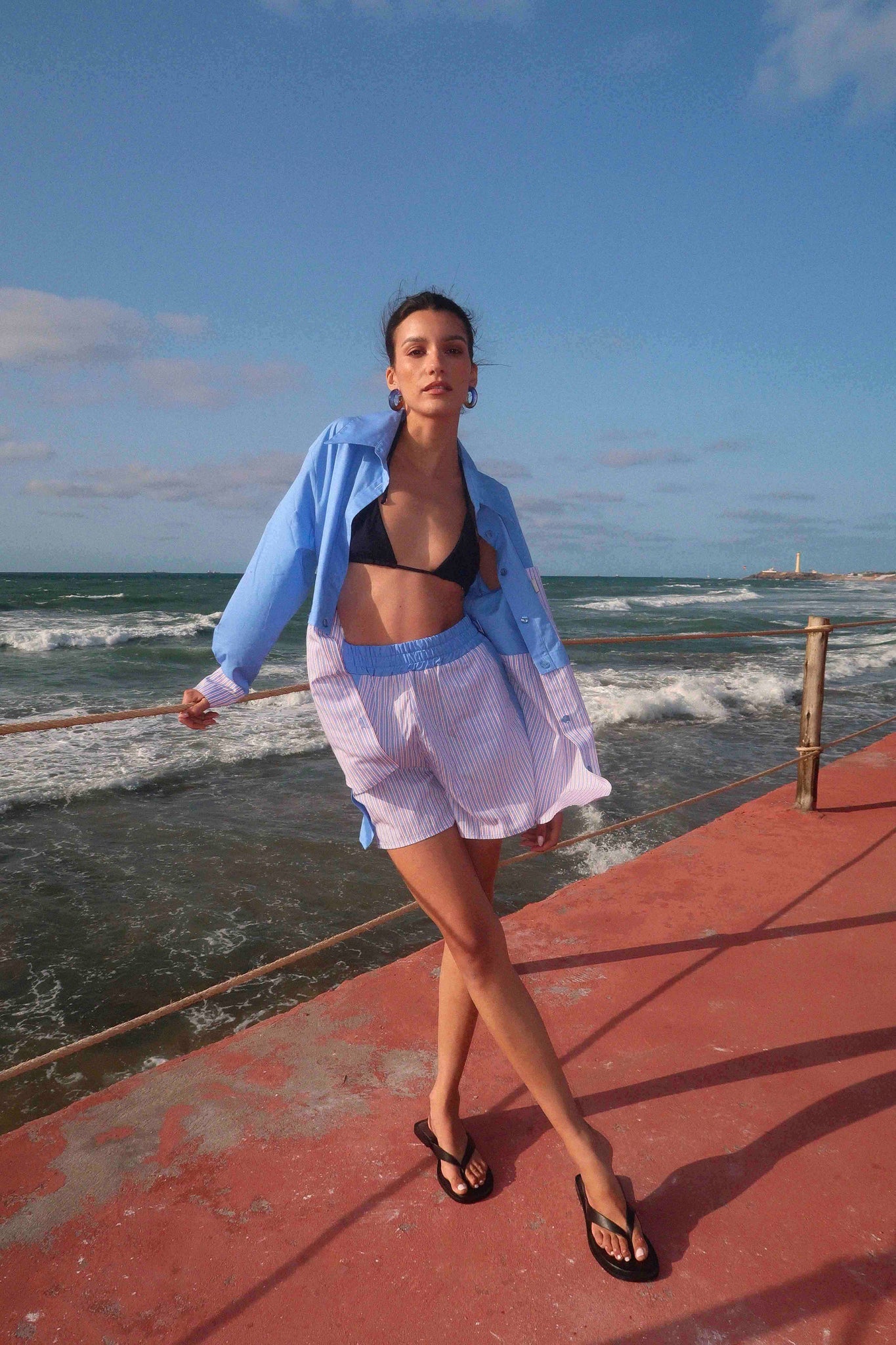 BOBO PARIS Andrea short bleu ciel coton taille haute