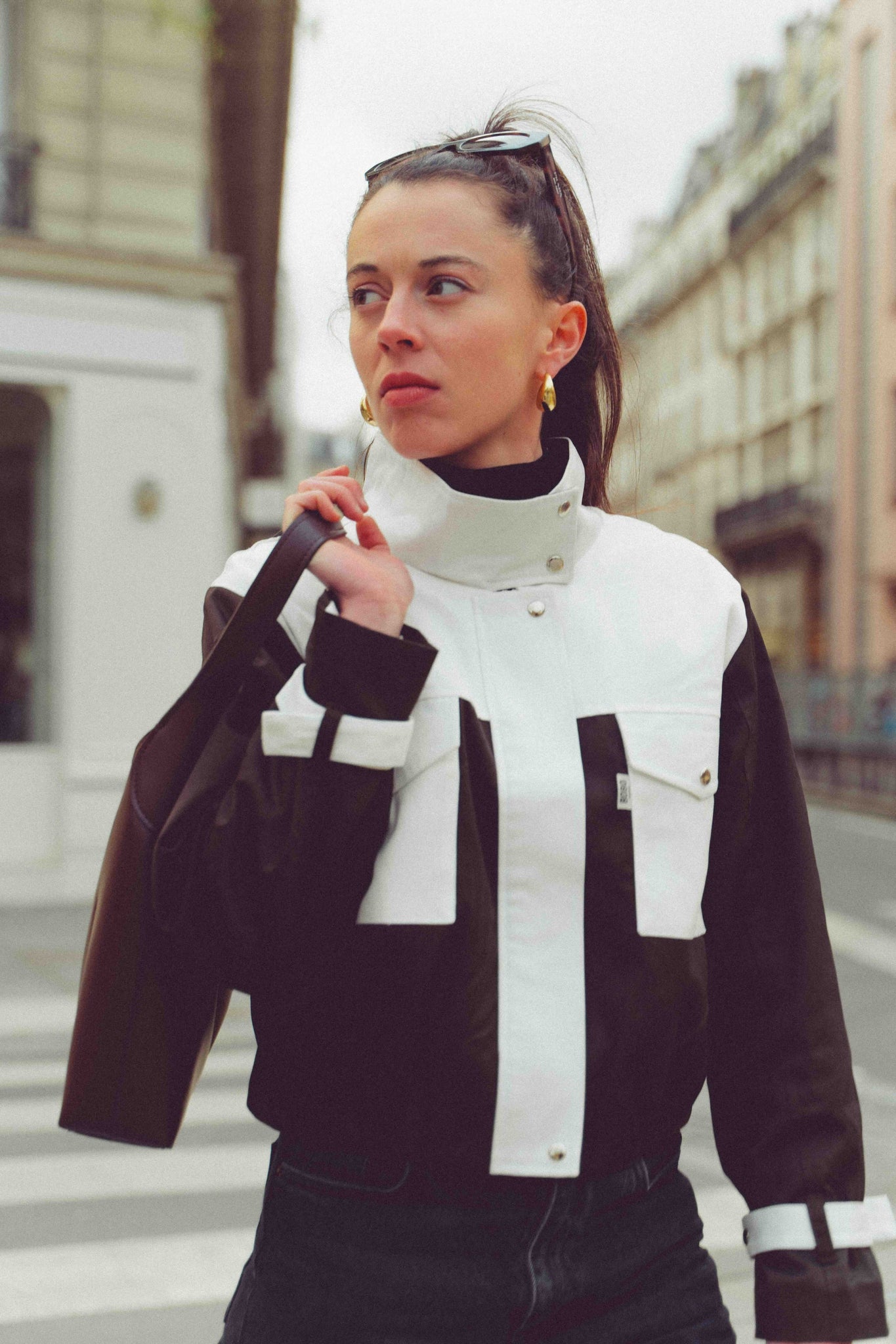 BOBO PARIS Camille veste col montant marron coton