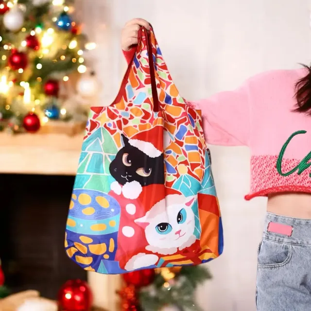 Envirosax Chat de Noël sac réutilisable rouge polyester