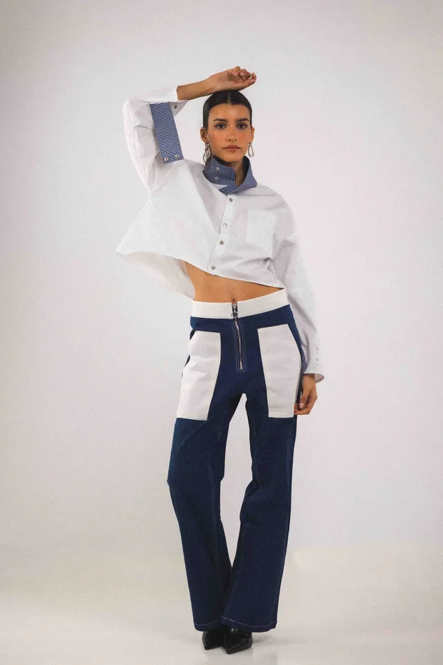 BOBO PARIS Bourgogne pantalon jean bicolore femme