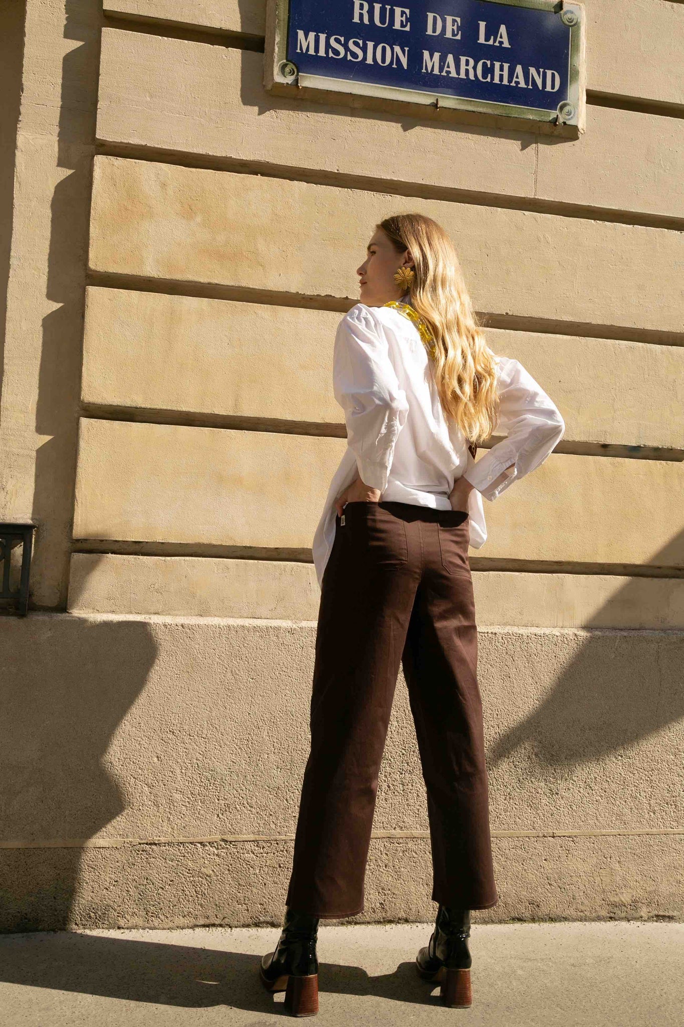BOBO PARIS Ivy pantalon taille haute marron 7/8